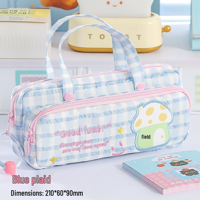 Charming Double-Layer Lucky Embroidery Pencil Case with Large Capacity, Portable Design, and Stylish Dopamine-Inspired Look