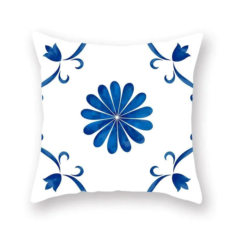Blue Mandala Flower Geometric Print Pillowcase Living Room Sofa Bedroom Car Office Cushion Cover Home Decoration Ornament