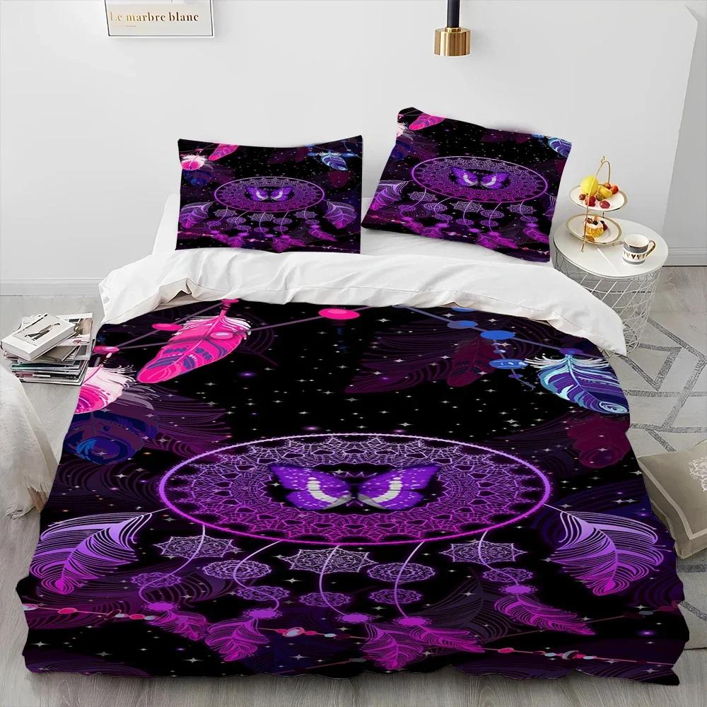 Fashion Dreamcatcher Feather Owl Comforter Bedding Set,Duvet Cover Bed Set Quilt Cover Pillowcase,King Queen Size Bedding Set