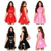 S-3XL Robe sans manches en PU aspect mouillé Ouverture devant Boutons Superposition Ourlet plissé Vinyle brillant pour Fête Rave Soirée Club