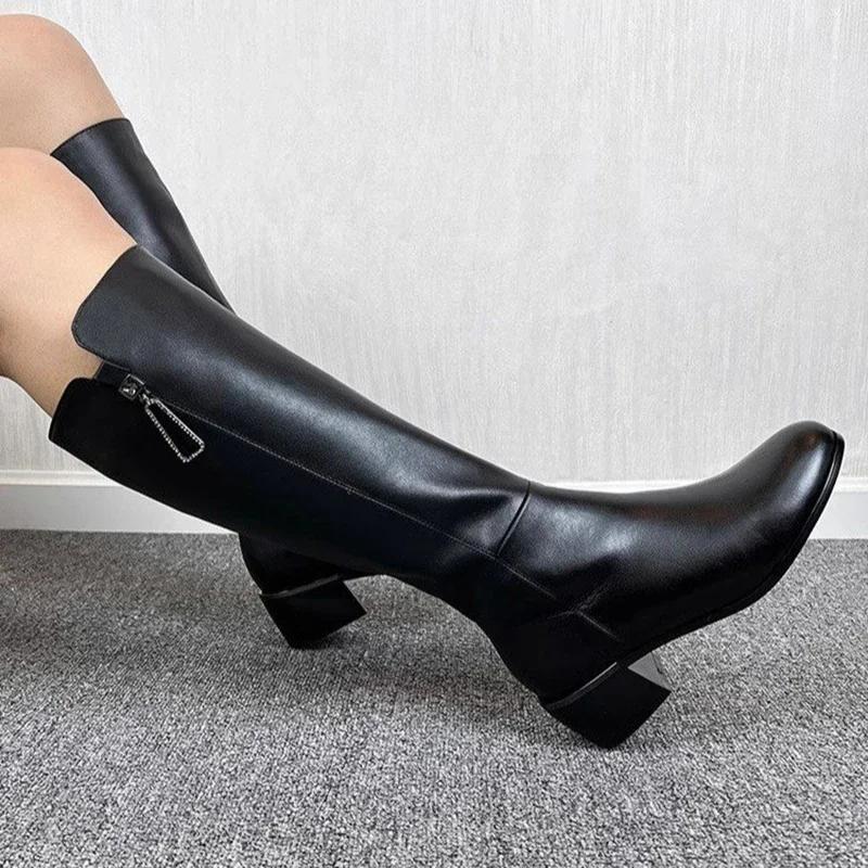 Fashion Designer Women Stretch Knee High Boots Elegant Low Heel Shoes Concise Long Botas De Mujer