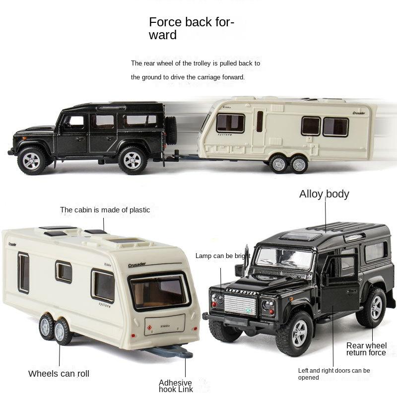 Simulation 1/32 Scale Land Rover Trailer RV Car Model Pullback Sound Light Caravans Model Diecast Toy Vehicle Children Boy Toy