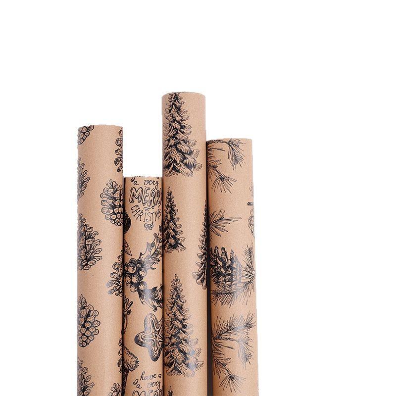 Festive Black Pine Cone Tree & Bell Gift Wrap Paper