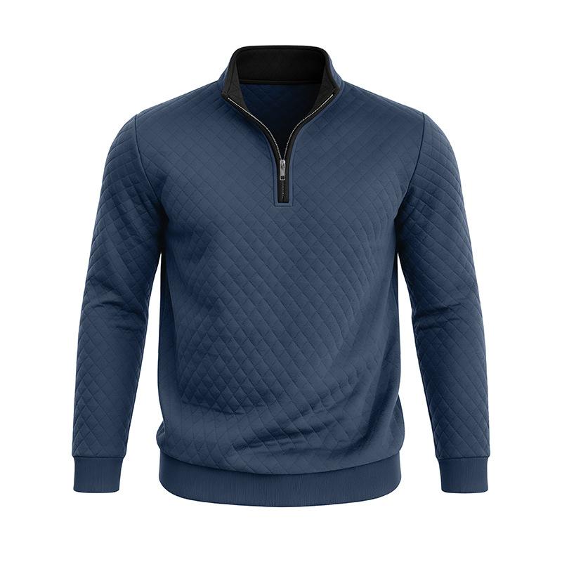 Autumn Winter Men's Solid Color Plaid Hoodie Fashion Stand Collar Half Zipper Casual Sweatshirts Men Loose Pullovers
