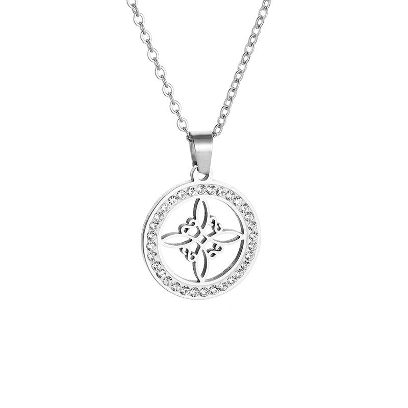 Stainless Steel Witch Knot Necklace Slightly Inlaid Opal Hollow Color‑Retaining Pendant Light Luxury Fashion Unisex Jewelry