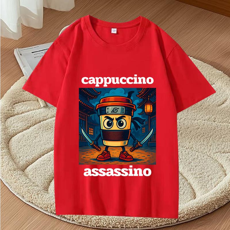 Cappuccino Assassino Graphic T Shirts Funny Italian Brainrot Meme T-Shirt Fashion Casual Short Sleeve T Shirt Streetwear Tops