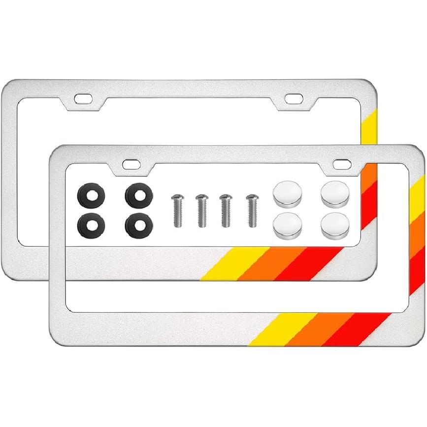 Tri-Color 3 Color Aluminum License Plate Frame Cover Holder Compatible With Toyota Vehicle Truck Trailer SUV. (White Gray-02)