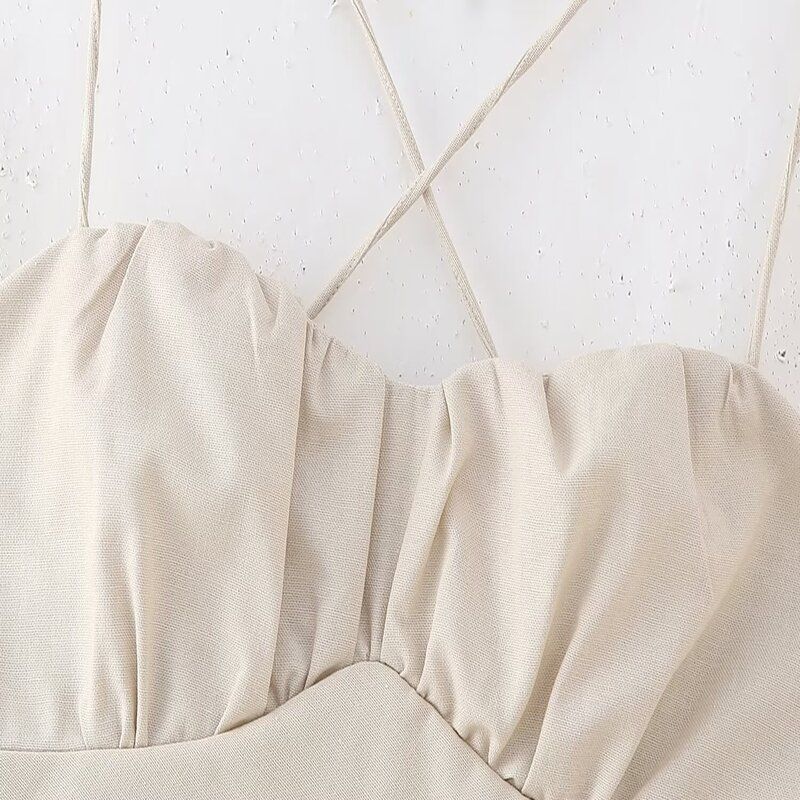 Fashion Style 2024 Summer New Women's Sling Stylish Linen Midi Skirt Dress 8741062 711