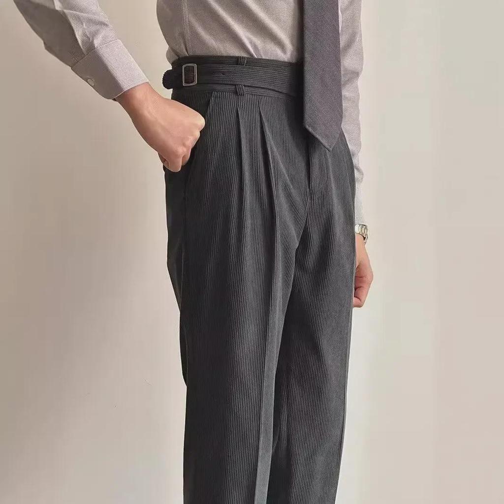 "Men's High-Waisted Corduroy Pants: Light Luxury Japanese Style, Versatile for Autumn/Winter"
