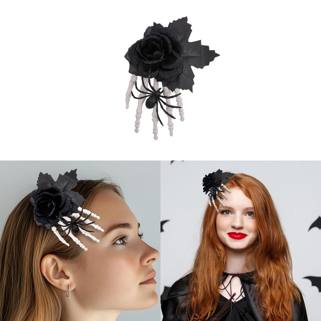 Rose Halloween Black Skull Claw Hair Clip With Spider For Accessories Costume