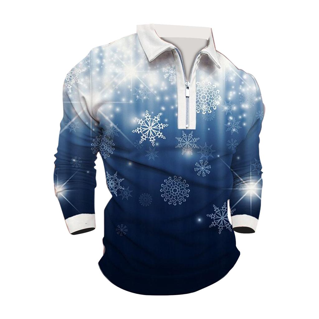 Christmas Men'S Lapel Long Sleeve Printed Casual Top Loose Sports Lapel Shirt