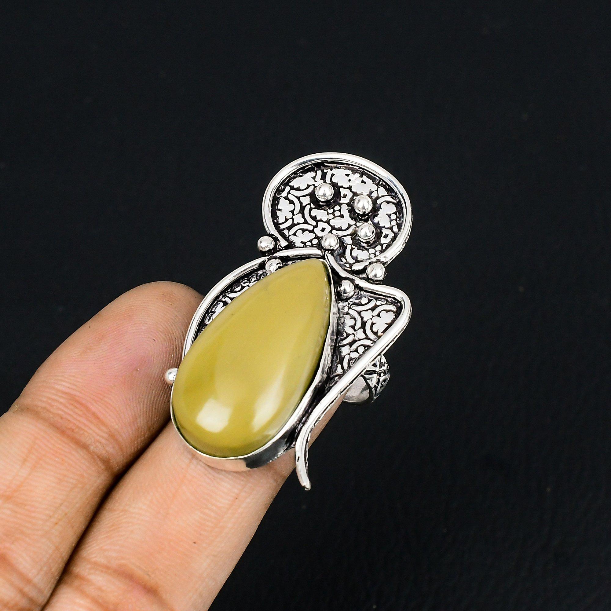 925 Sterling Silver Polychrome Jasper Gemstone Statement Promise Ring Size 7.5 7.5