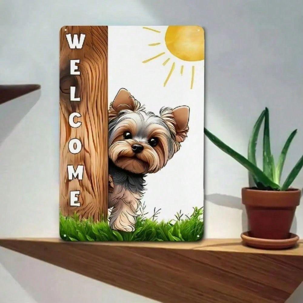Tin Sign Wall Art, Yorkshire Terrier Dog Wooden Fence Decor for Home Gate