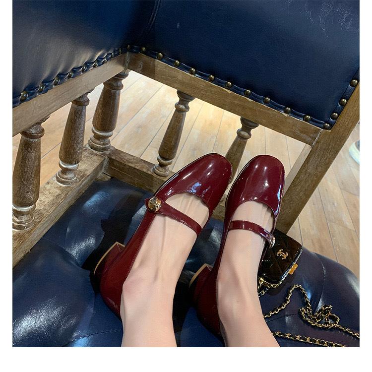 Leather Version~ French High Heels Women's Thick Heel Mary Jane Shoes Gold Buckle Light Mouth Versatile Single Shoes Temperament Commuter Shoes