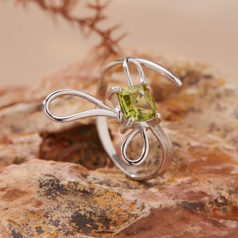 Butterfly Knot Natural Purple Citrine Garnet Olivine Topaz Ring Women'S S925 Sterling Silver Colored Jewelry