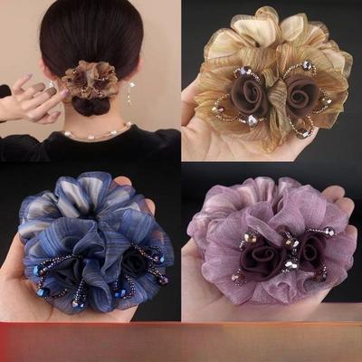 1PC Korean Flower Headband, Large Intestine Headband, Mesh Yarn, Middle-aged Woman, Flower Hair, Rubber Headband.