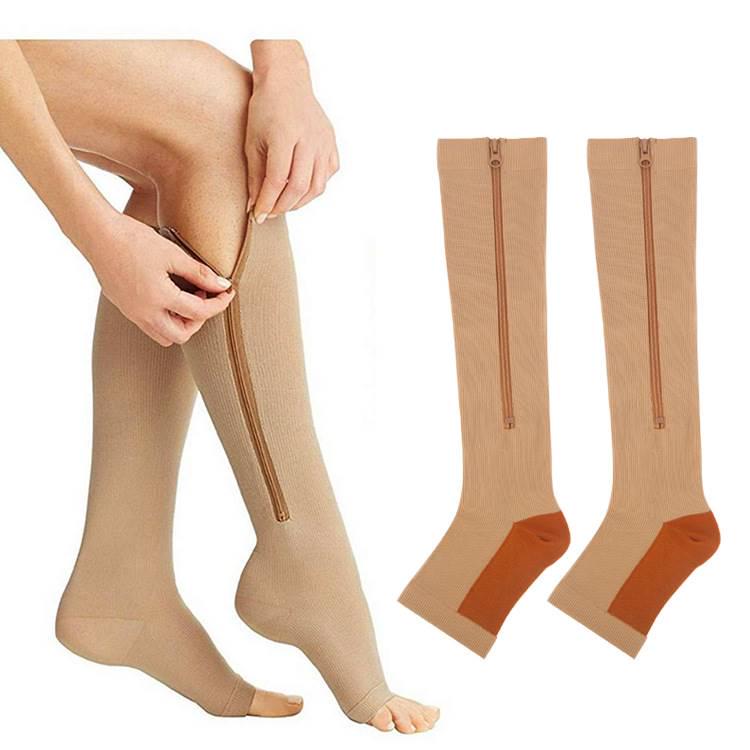 Open-Toe Compression Socks: Women's Zippered Venous Calf Support for Sports