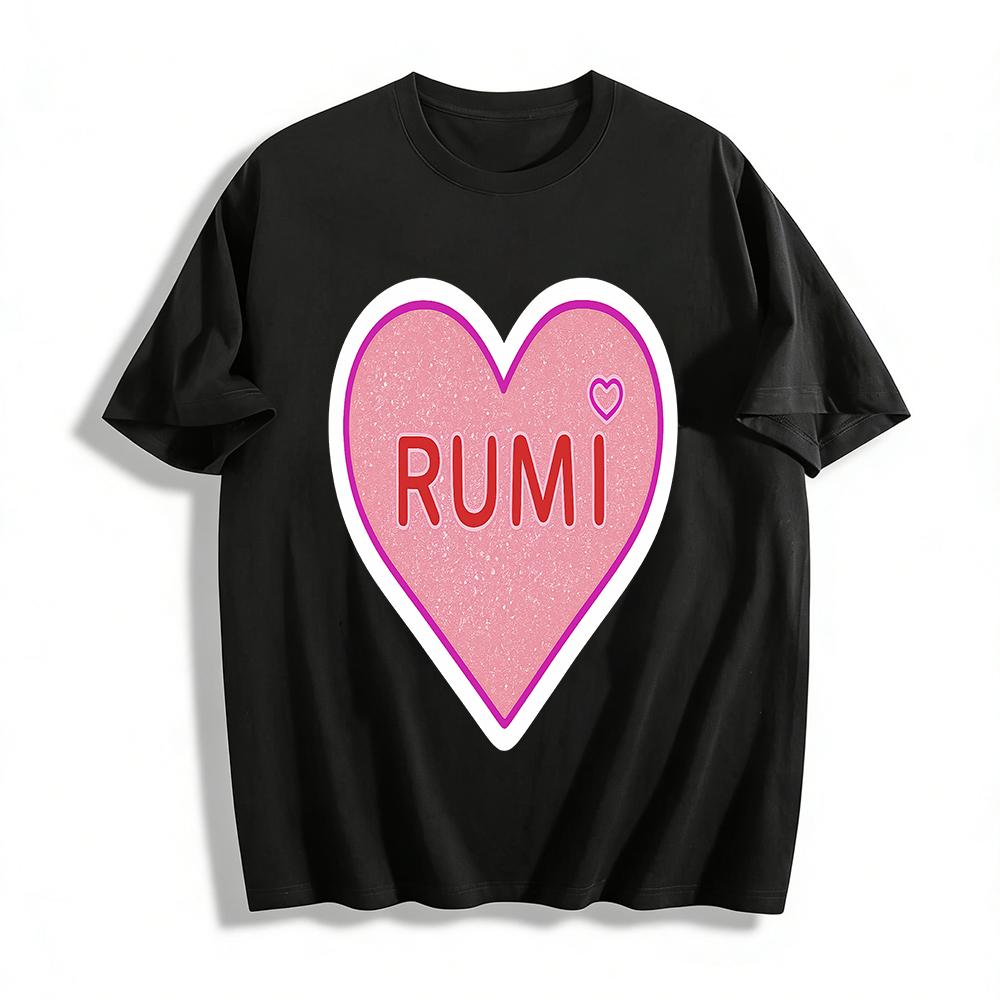 

Sweet Heart RUMI Letter Print Casual Top Loose Fit Crewneck T-Shirt For Daily Commute Pure cotton T-shirt XXS