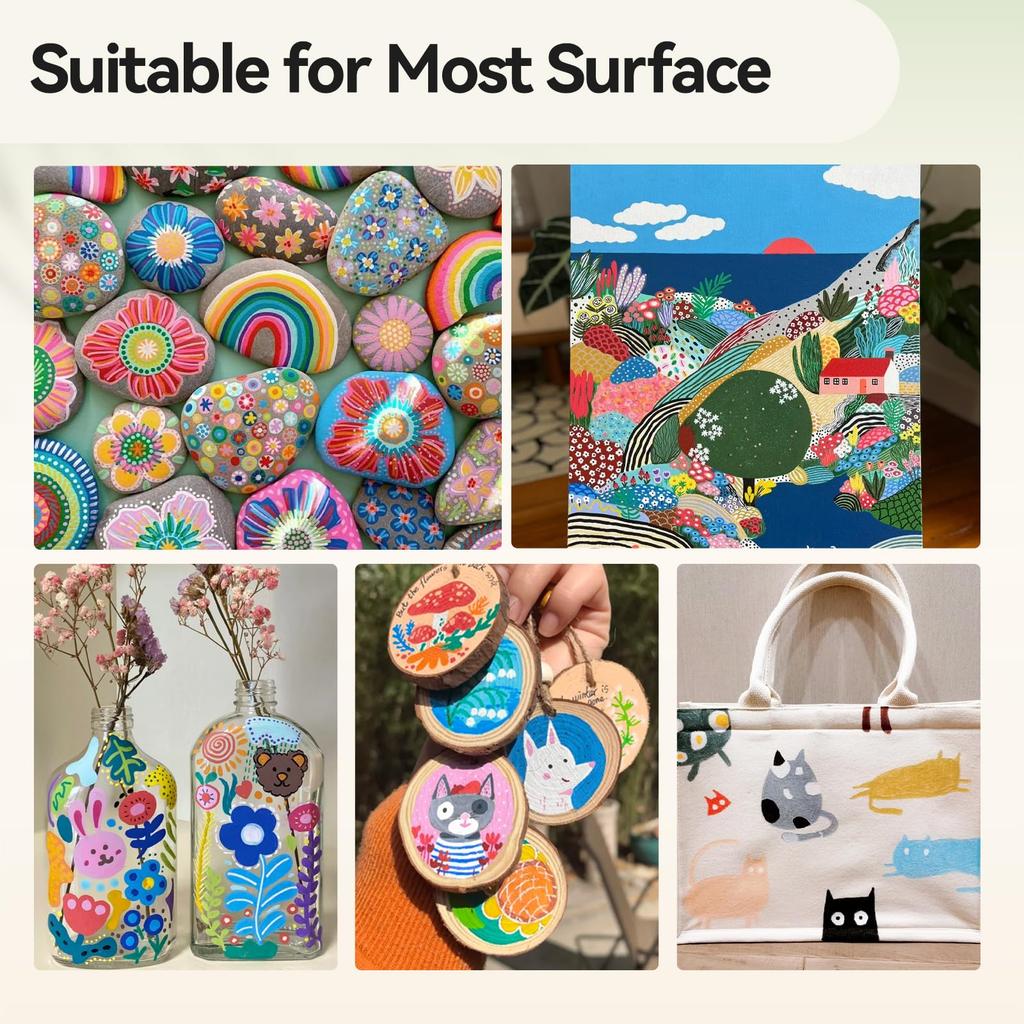 Arrtx 90 farger Paint Marker Paint Pen Akryl Paint Pen for Artist Voksen Malebok Tegning Ekstra børstespiss for Rock DIY Craft Making Art Supplies