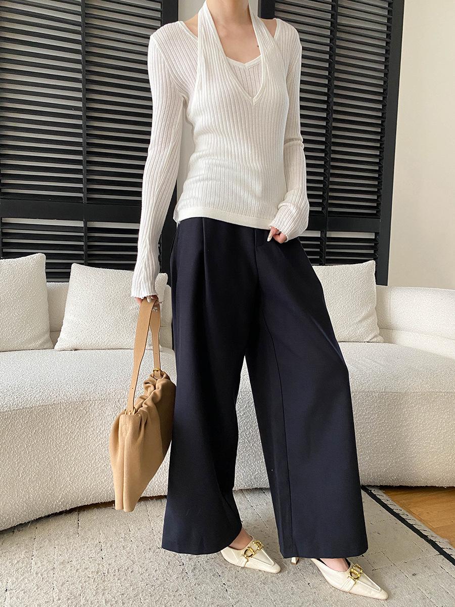 Sinan Early Spring High Waist Wide Leg Pants SN8665 M