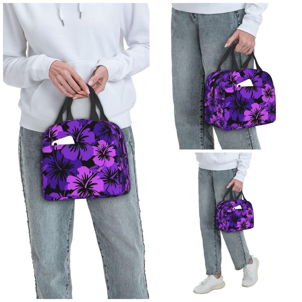 Epic Hibiscus Hawaiian Floral Aloha Insulated Lunch Bag for Kids School Cooler Thermal Food Box Tote Lunch Boxes Container