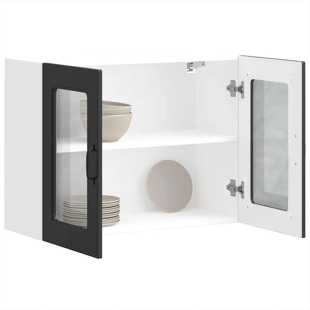 Kitchen Wall Cabinet with Glass Doors, Squid, Black