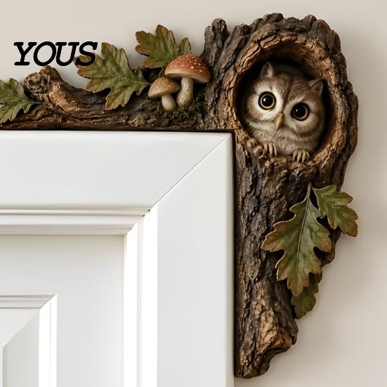 Forest Theme Room Accents Chipmunk Tree Hollow Door Topper, Decorative Wood Frame Sign, Whimsical Doorway Sculpture Woodland Animal Wall Art for Home