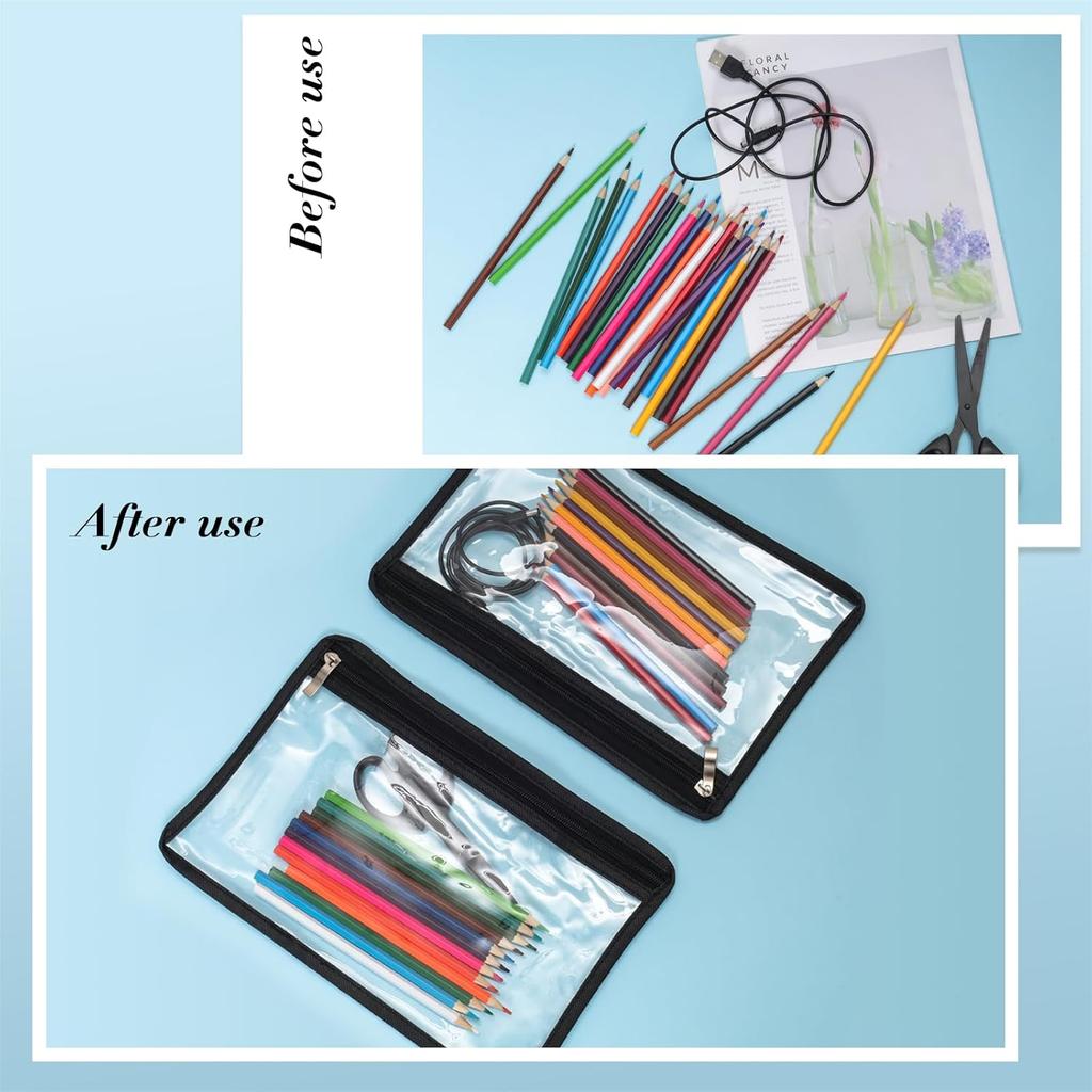 12 Pack Clear Zipper Bags PVC Pencil Pouch Cosmetic Envelope Folder Multi-Purpose Document Organizer Bags 11.41 x 7.48 Inches
