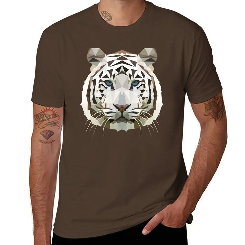 White Tiger T-Shirt Boys Animal Print Cute Tops Customizeds Mens Graphic T-shirts Big and Tall