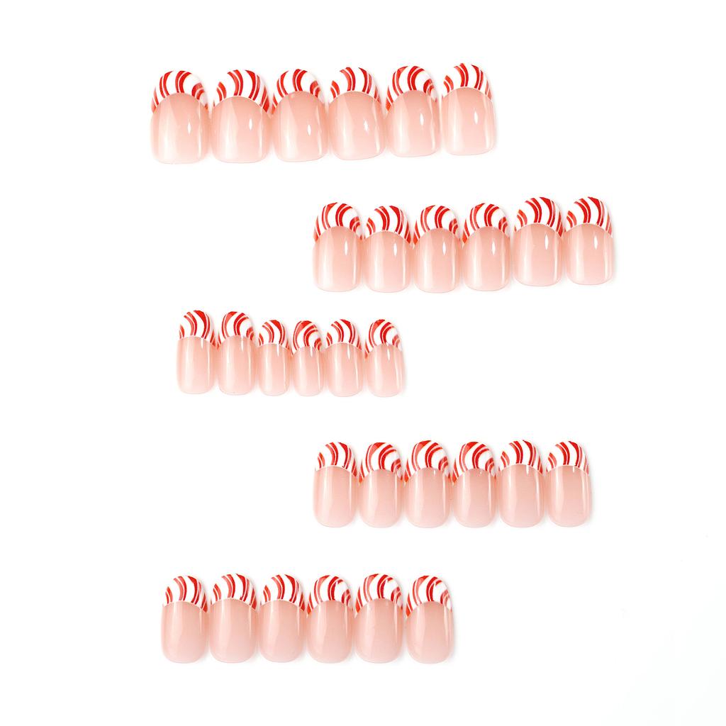 30 pieces of daily high-end exquisite short oval wearing armor painted rainbow French nail art