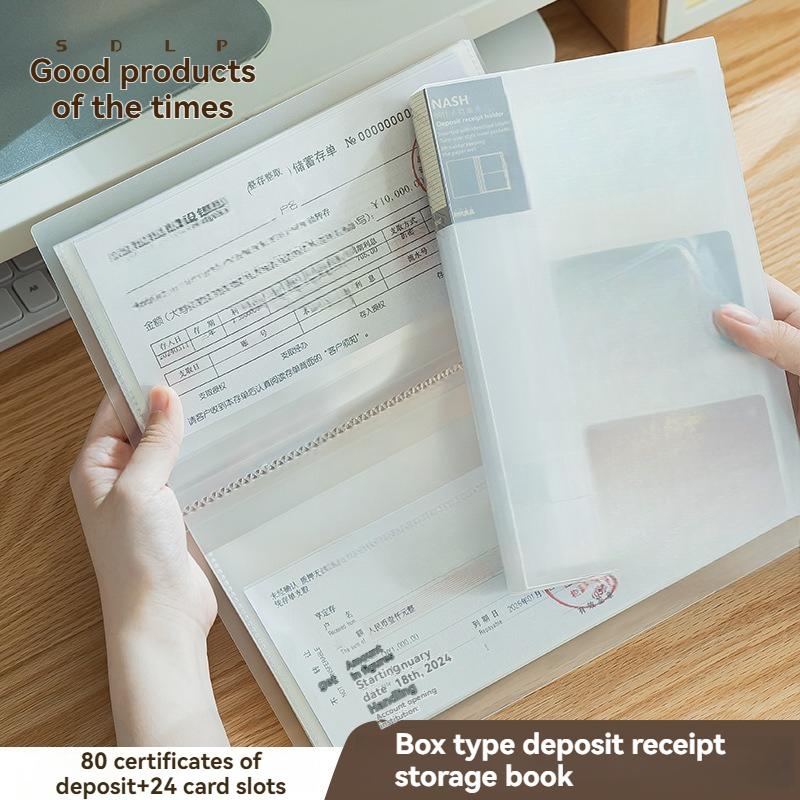 Fixed Deposit Receipt Storage Book, Multifunctional Bill Deposit Receipt Folder, Bank Large-denomination Paper Loose-leaf Deposi