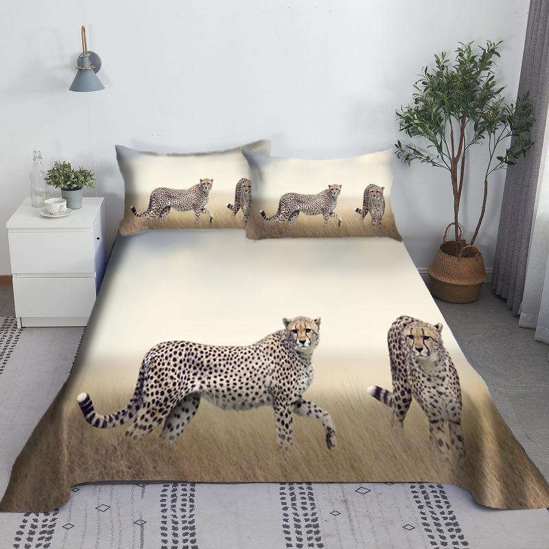 3D White Tigers Bedding Animals Bed Sheet Set Tiger Bed Flat Sheet With Pillowcase Soft Polyester  Home Textile King Size Style