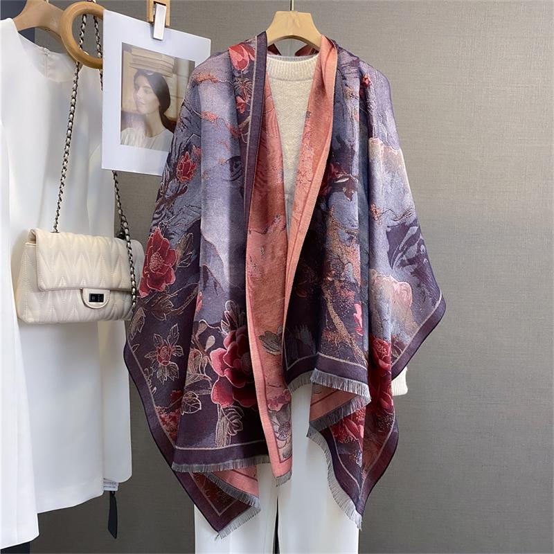 Design Oil Floral Printde Cashmere Scarf Women Winter Pashmina Shawls And Wraps Thick Warm Bufanda Stoles Blanket Luxury