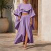 Women Relaxed Fit Suit Summer 2 Piece Outfits, Batwing Half Sleeve Crop Top Breathable Clothing And High Slit Maxi Skirt Travel Vacation Matching Sets