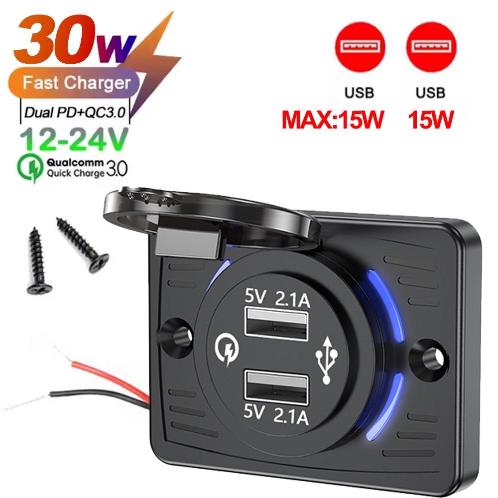 2-4 Ports USB Outlet QC 22.5W PD 30W Type-C Quick Charge & QC3.0 Panel Wall Mount Charger Adapter for Bus ATV Truck