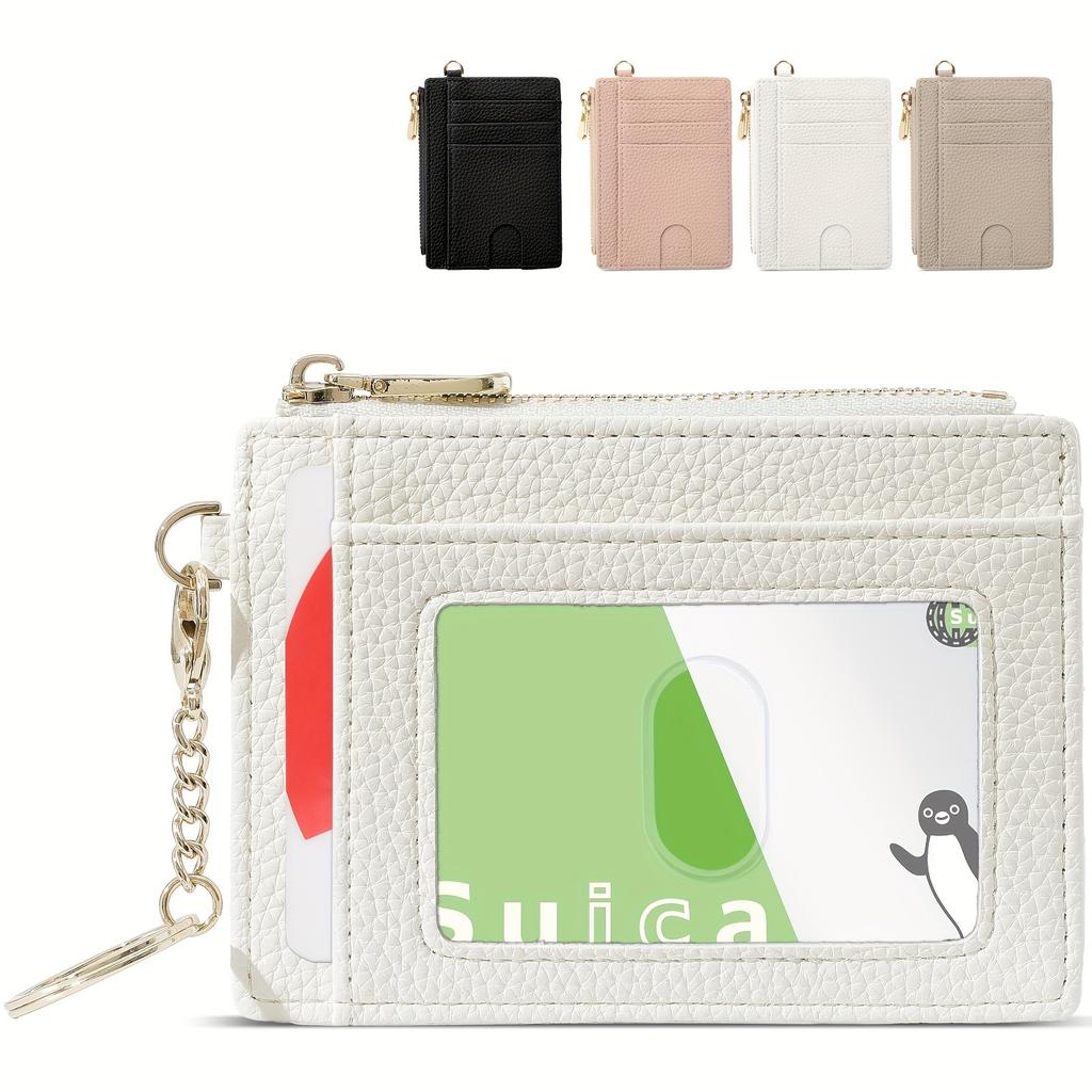Ultra-Slim PU Leather Wallet with Keychain Zippered Coin Purse & Card Holder