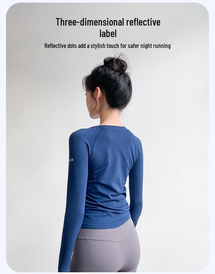 Women's Quick-Dry Long Sleeve Yoga Top - Round Neck, Tight Fit, Ideal for Running & Pilates