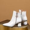 Metal Buckle Side Zip Block Heel Shoes Fashion Pointed Toe Patent Leather Waterproof Wear Resistant
