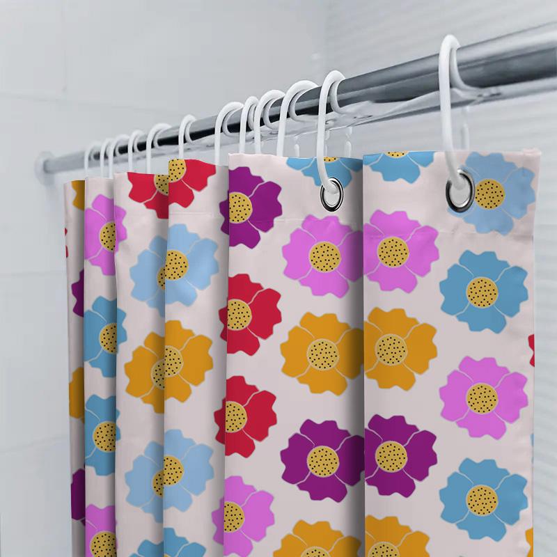 Brightly Colored Flower Shower Curtain Bath Decor Ideas Modern Bathroom Accessories Fabric Shower Curtains With Hook Rings For H
