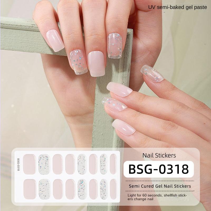 Onion Pink Gradient Explosive Semi-cured Manicure Stickers Pearlescent Purple Gel Nail Stickers