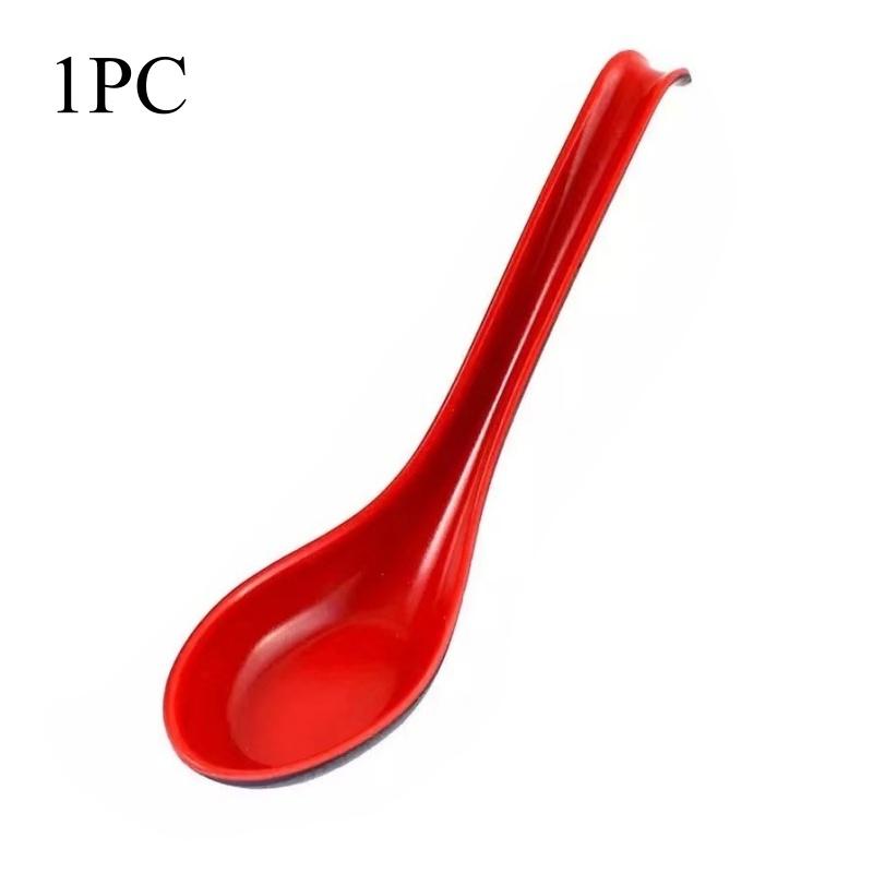 

1/3/6Pcs Spoon Set Red Black Traditional Chinese Noodle Soup Spoon Long Handle Plastic Tableware Kitchen Dinner Stirring Cutlery