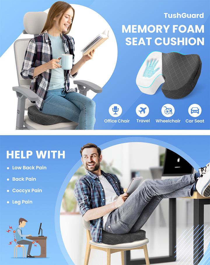Breathable Memory Foam Lumbar Support Cushion for Office, Car, or Student Chair