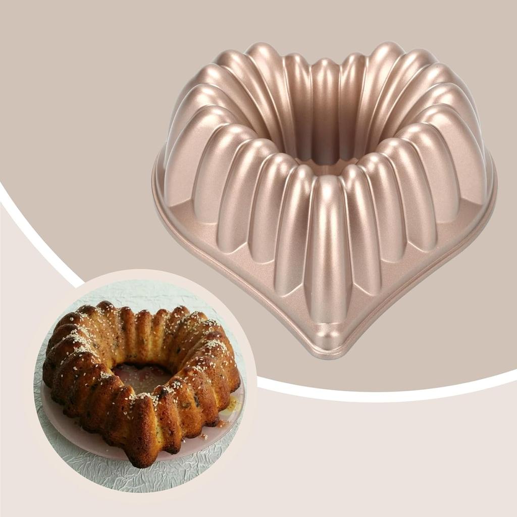 Heart Cake Pan, Aluminium Heart Shape Cake Mold Nonstick Baking Mold Dishwasher Safe 3D Charlotte Cake Pan for Birthday Wedding Christmas, 10 Inch