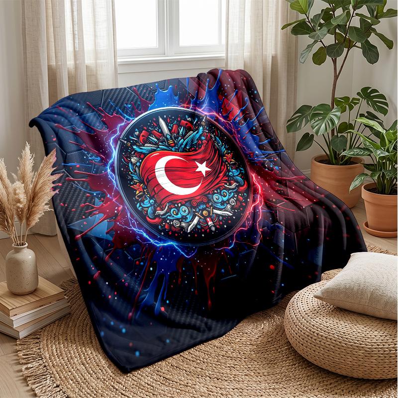 Turkey Football Printed Flannel Blanket Skin Friendly Warm Decorative Throw for Indoor Couch Bed Daily Use