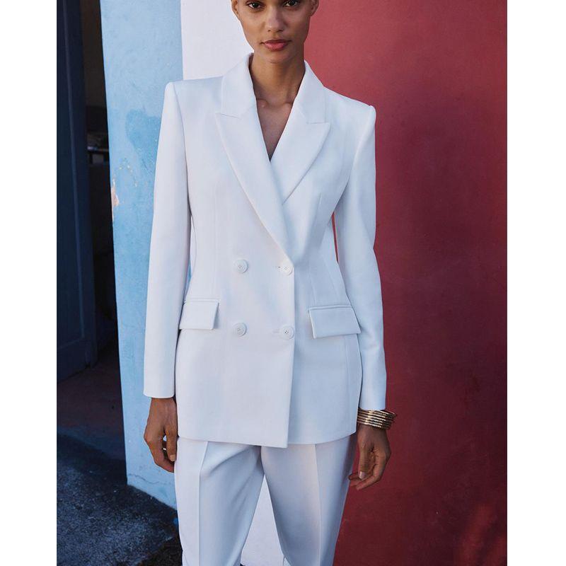 Lapel Long Sleeves with Padded Shoulder Double Breasted Suit Outwear 2205597 High Waist Ankle Pants 2199597