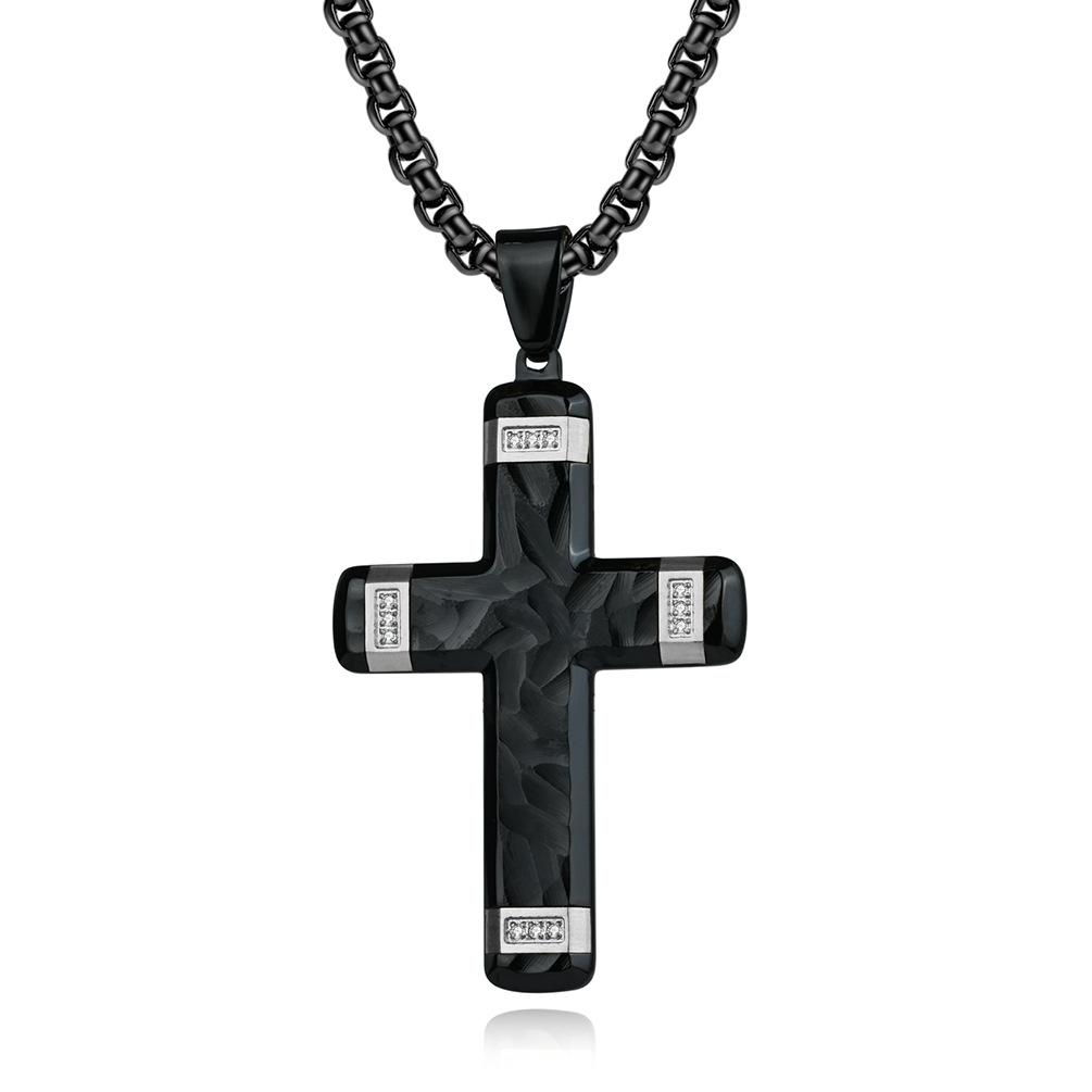 New Random Pattern Two-color Diamond-encrusted Cross Necklace Men s Titanium Steel Accessories Pendant 60CM