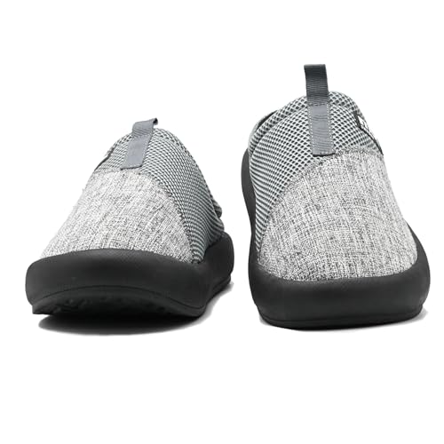 Mozu Men's Lightweight Slide Sandals with Cotton Blend Insoles and Clogs, Perfect for Indoor and Outdoor Wear, Gray Plain Weave and Mesh Combination (