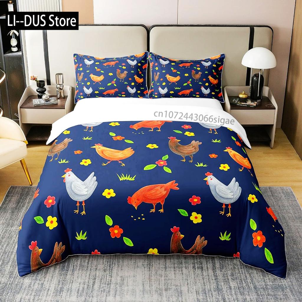 Rooster Comforter Cover King Full Size for Boys Girls Rustic Rooster Bedding Set Duvet Cover Vintage Bedding Collection 3Pcs