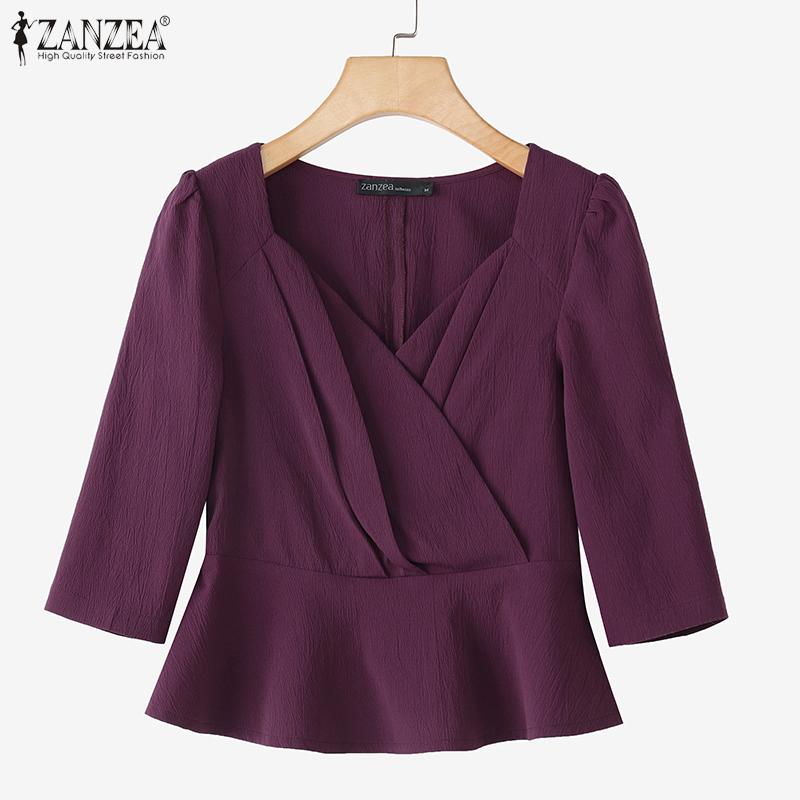 ZANZEA Bluză Casual de Vară pentru Femei cu Design la Talie și Mâneci Scurte