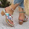Slippers Summer Shoes Flower-embroidered Thick Heels One-strap Toe Clippers High Heels
